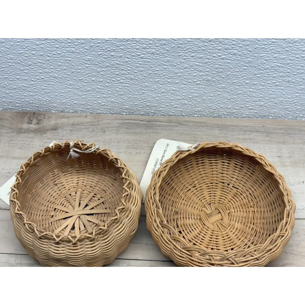 Vtg Set Of 2 Hanwoven Rathan Bamboo Basket Cherokee Style Handmade In USA